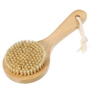 1 Pc Bath Brush for Shower with Short Wood Handle Brown 7.9Inches